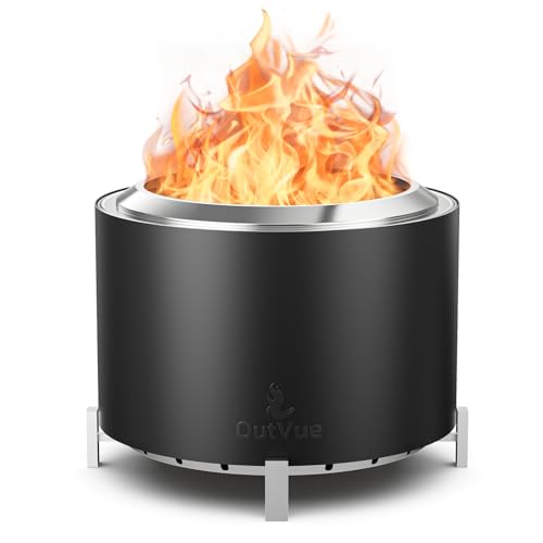 OutVue 27 inch stainless steel smokeless fire pit with waterproof cover