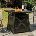 OutVue 28 inch propane fire pit table with a flared pedestal base and etched gold detailing