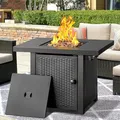OutVue 32 inch black propane fire pit table with 2 built-in drink holders